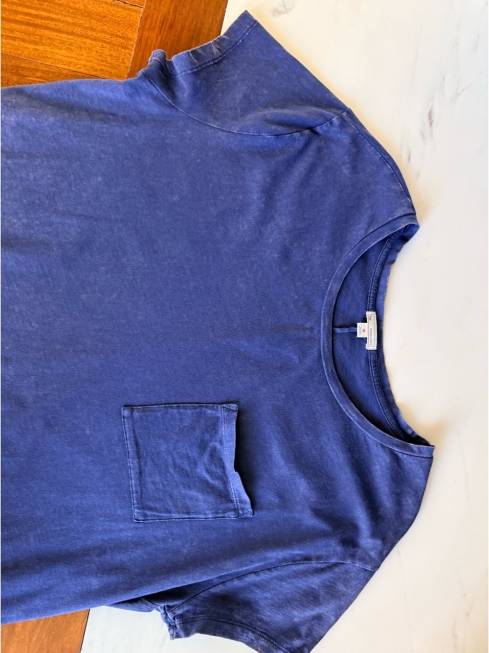 GAP Women's Top Tee Shirt Tie Dye Short Sleeve Crewneck Boxy Navy Pocket Size M - Picture 6 of 17